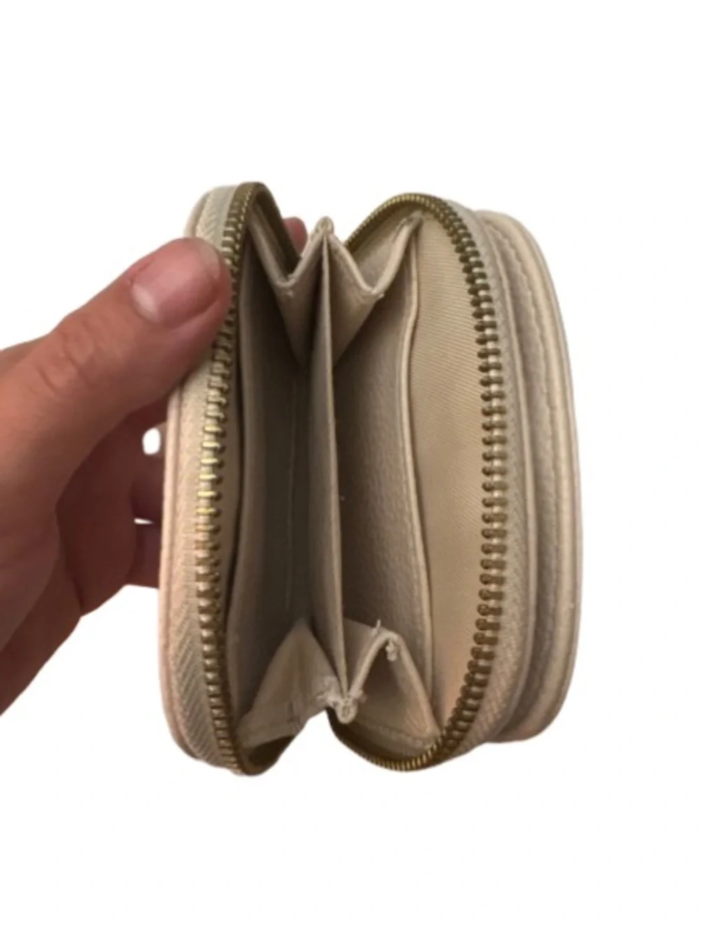Love & Lore Pebbled Leather Wallet – Compact Beige Coin Purse with Mirror - Picture 4 of 4